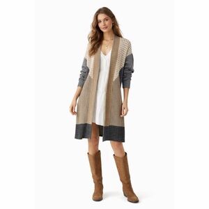 MAXSPORT Open Front Color Block Knit Duster Coatigan